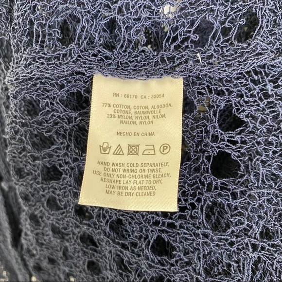 ANTHROPOLOGIE Yellow Bird Navy Blue Open Weave Short Sleeve Sweater - Picture 5 of 5